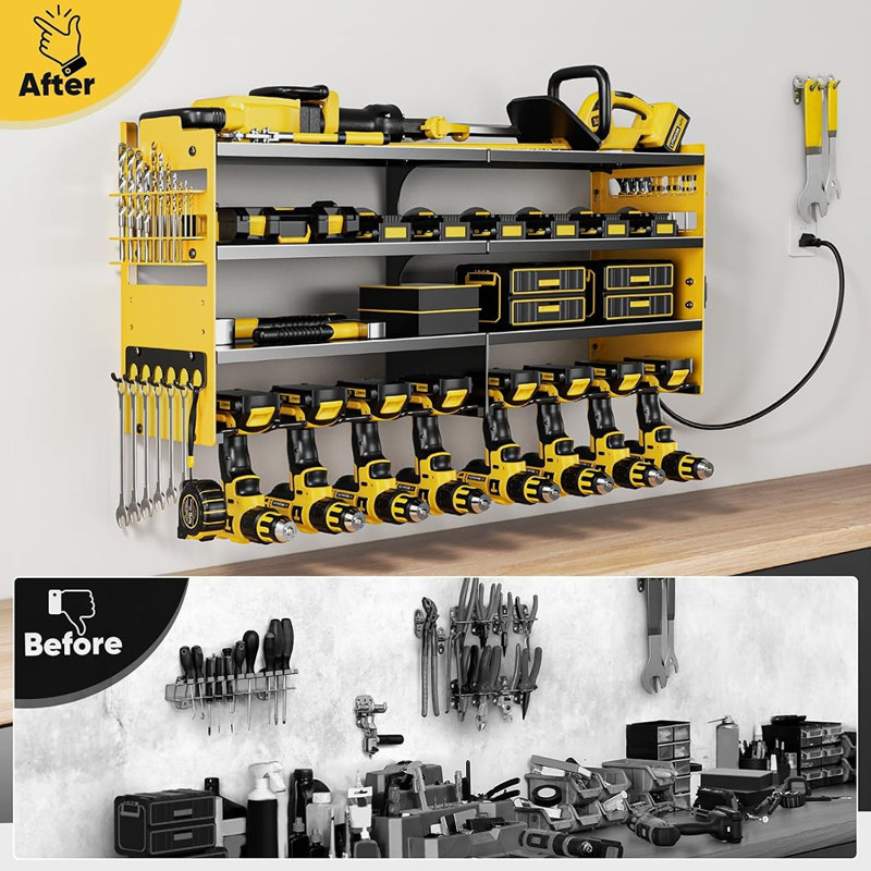 Organisateur mural robuste pour outils électriques avec station de charge et supports de perceuse