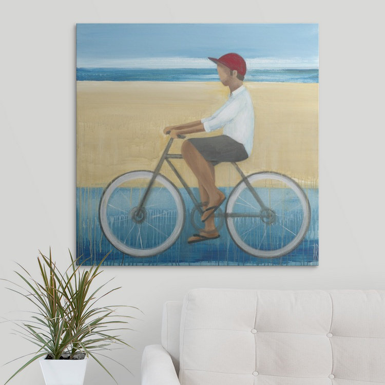 «Martz Bike Ride on the Boardwalk (mâle)» par Terri Burris, reproduction d'art, H 35 po x l 35 po x P 1,5 po, Toile