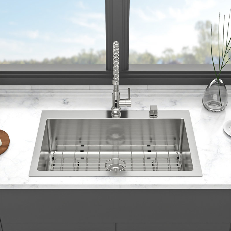 30X22 Inch Kitchen Sink Drop-In 16 Gauge Stainless Steel Single Bowl Topmount Kitchen Sink