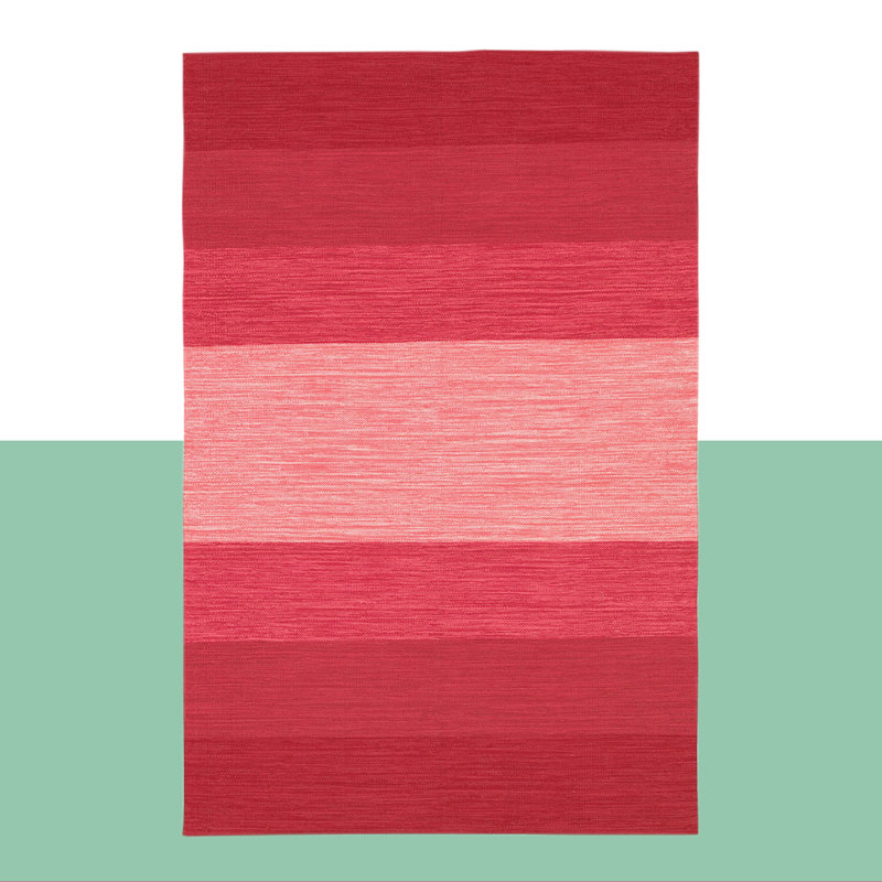 Tapis en coton tissé à la main Temme, Rayures rouges, Rectangle 3 pi 6 po x 5 pi 6 po