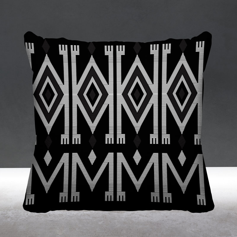 Akin Abstract Outdoor Reversible Throw Pillow, 19H" x 19W", Black