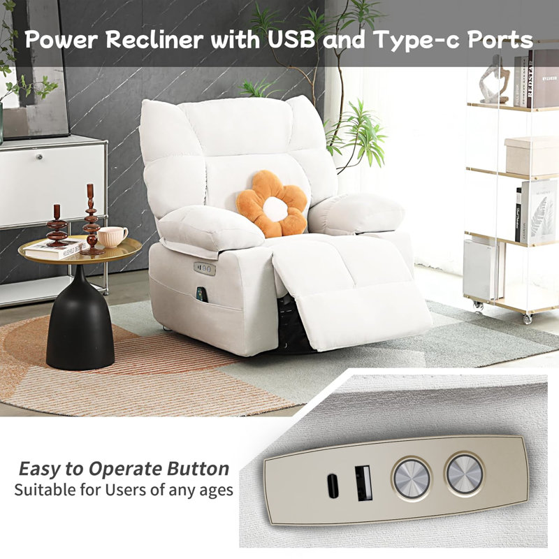 37.79" Wide Swivel Zero Gravity Recliner, White