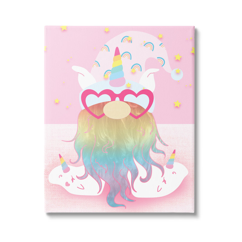 «Fun Unicorn Gnome Pink Rainbow» par Lil 'Rue - impression, H 40 po x l 30 po x P 1,5 po, Toile tendue