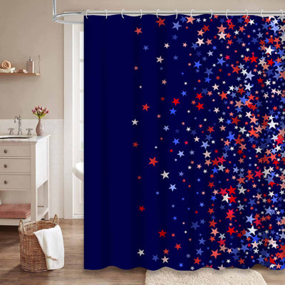 Colors Usa Flag Blue Red Stars Navy Shower Curtain with 12 Hooks