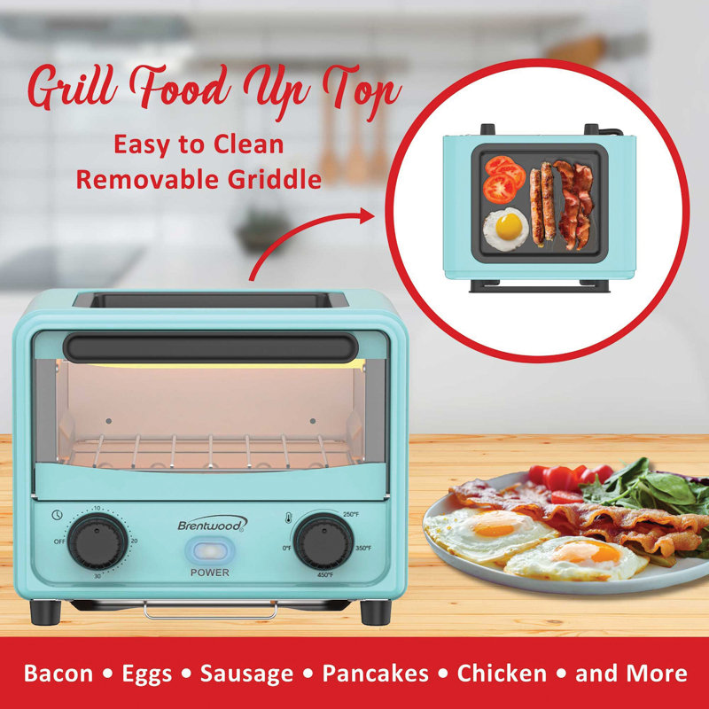 Blue Stainless Steel Mini Toaster Oven with Adjustable Timer