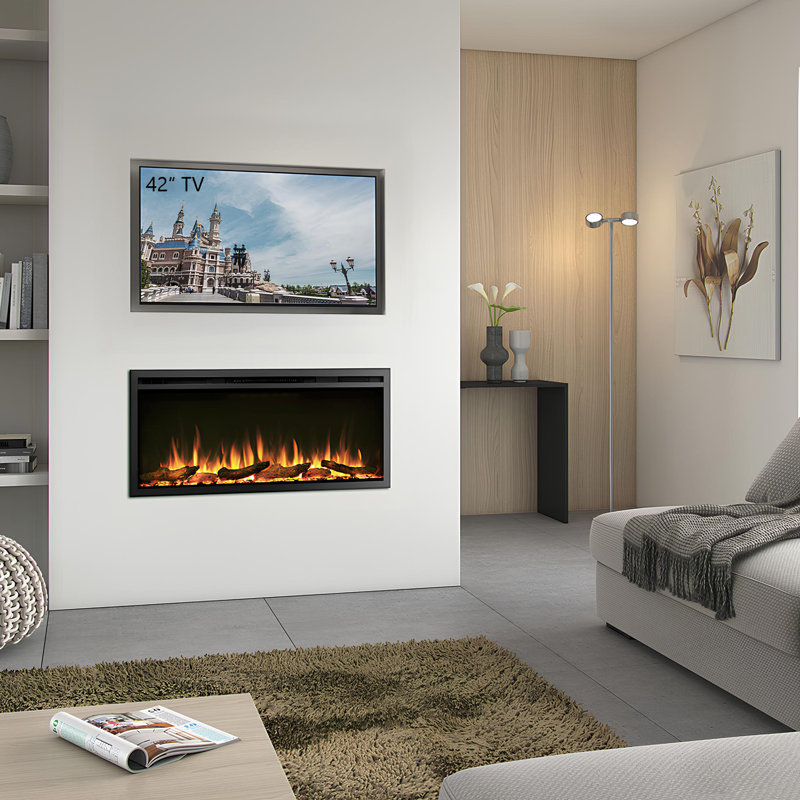 CASTELLO FLAMME Stainless Steel Electric Fireplace Insert, 48"H x 102"W x 14.7"D