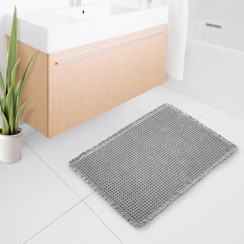 Upgraded Waffle Super Absorbent Non Slip Bath Rugs with Tassels for Bathroom Floor, 24"W x 72"L, Light Gray