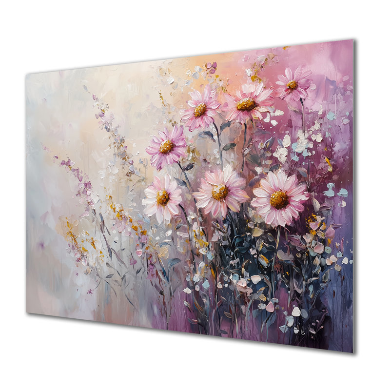 Lavande, minimalisme, tournesols, champ de rêves I - Art mural en métal tournesols, H 12 po x l 20 po