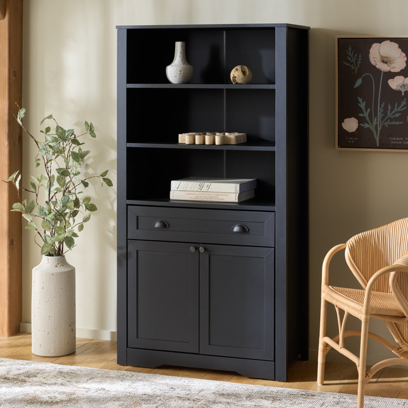 Vero Bookcase With Folding Desk And Cabinet, Black