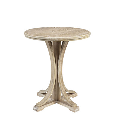 Ash Veneer Accent Table, Reclaimed Wheat Solid Wood Legs, 21" Diameter X 24" Height, Living Room Furniture, Style Top, Height Finish,
