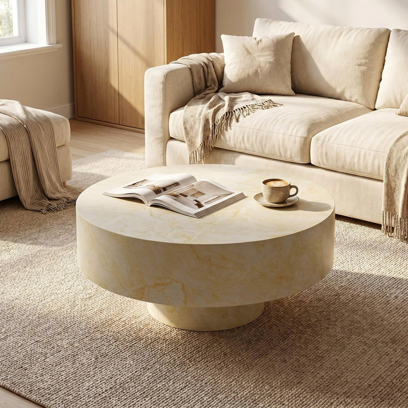 Table basse ronde, table basse cannelée avec piédestal robuste, table basse moderne Mid-Century pour salon, chambre à coucher, terrasse, bureau, petit espace