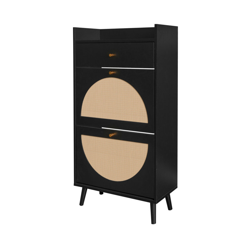 Rotin, armoire à 2 portes et 1 tiroir Allen, range-chaussures, double couche, convient à l'entrée