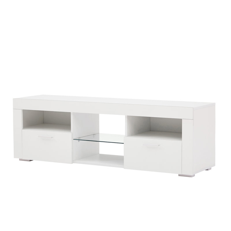 Meuble télé blanc avec DEL - 2 compartiments pour l'organisation 51L * 14W * 16H pouces, convient aux armoires de salon de 55 pouces au design rétroéclairé, à la chambre à coucher et à la télécommande