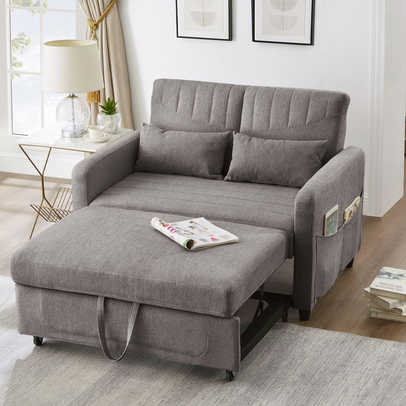 2 Seater Convertible Linen Sofa Bed, Dark Grey
