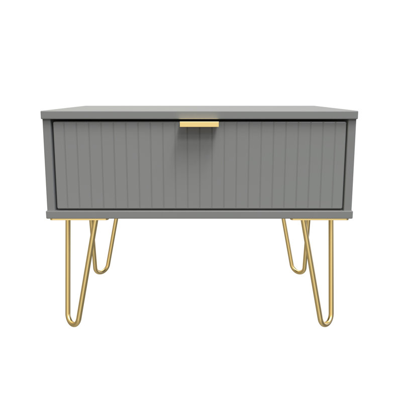 Talita 1 Drawer Wide Side Table, Dusk Grey/Gold