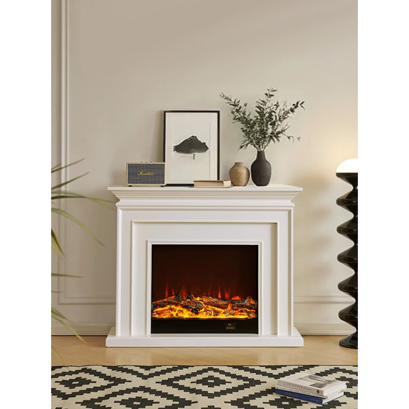 European-style electronic simulated flame decorative fireplace, 35.43" H x 39.37" W x 12.99" D, White