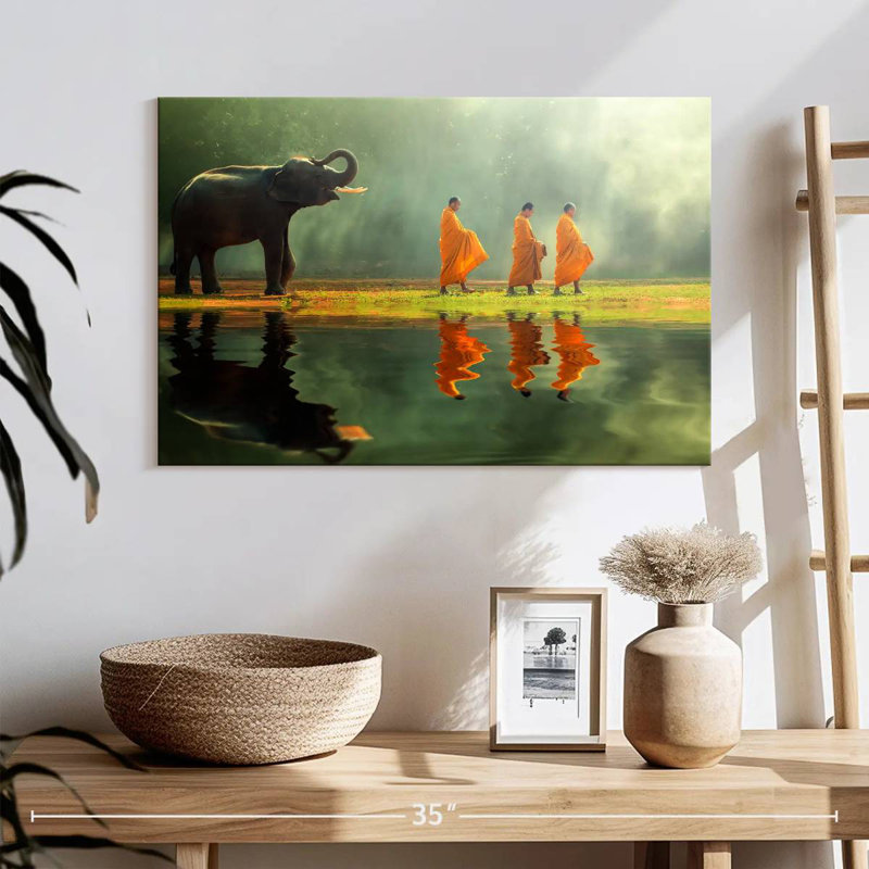 Adella Elephant And Monks, 16" H x 24" W