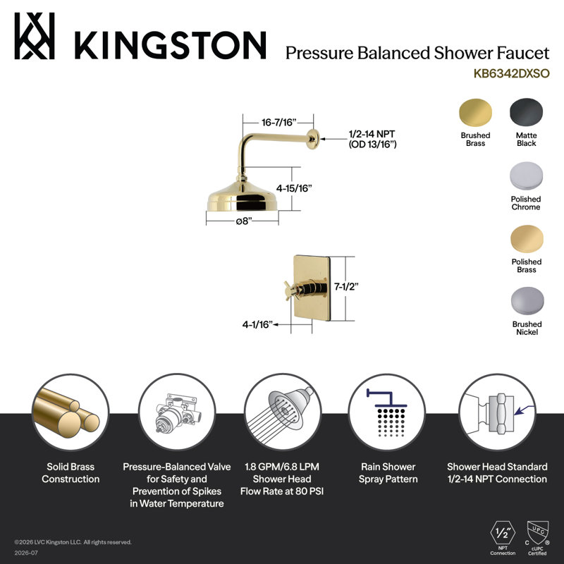 Kingston Brass Concord Single-Handle Pressure Balanced Shower Faucet, Matte Black