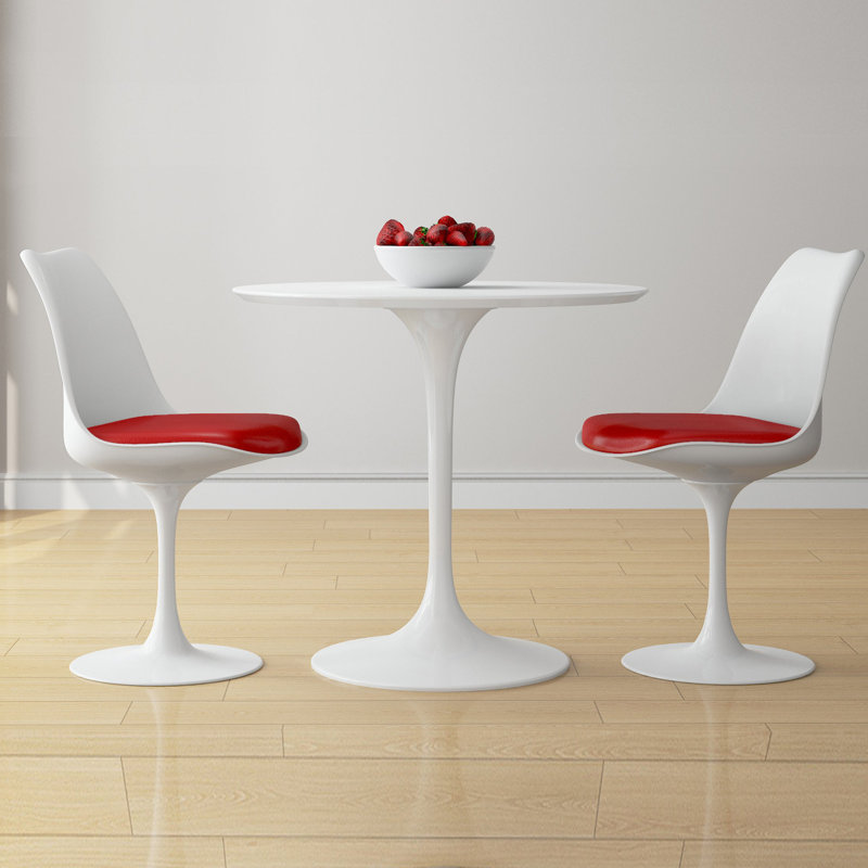 Table de salle à manger en fibre de verre 32 po et ensemble de 2 chaises Modholic Tulip, rouge, H 30 po x L 30 po x l 30 po