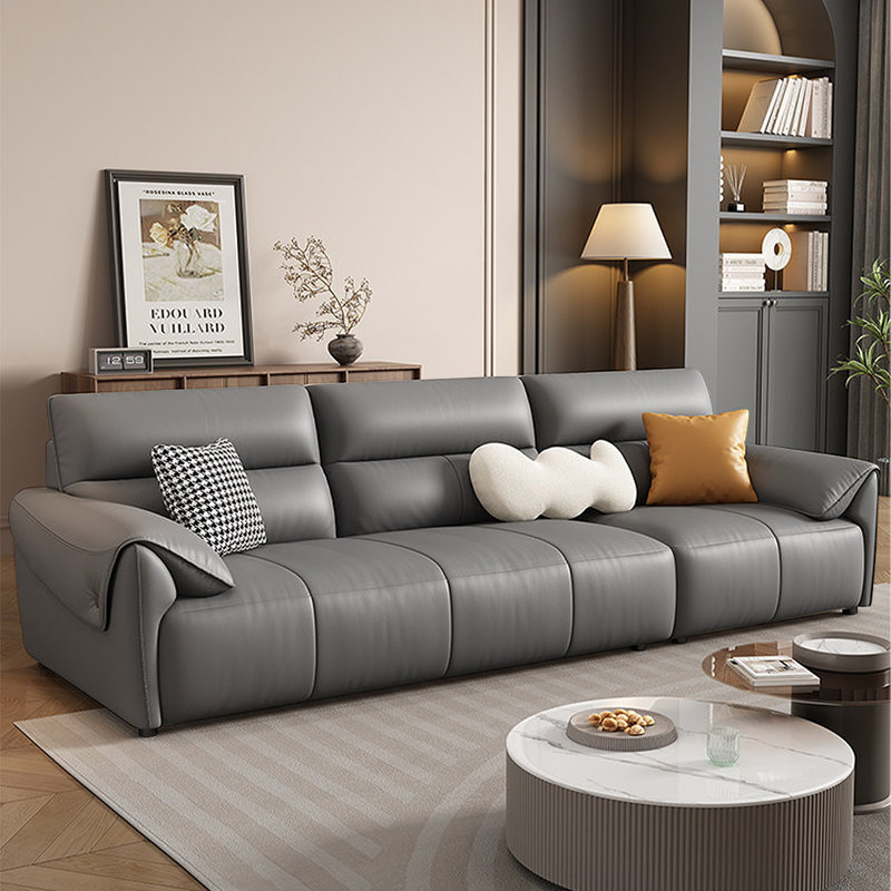 Canapé modulaire gris en cuir véritable, H 35,43 po x l 98,43 po x P 36,22 po, Gris