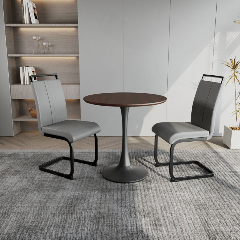 Table de salle à manger 31,5 "circulaire, table de salle à manger Tulip, table de salle à manger pour 2 à 4 personnes, plateau et base en panneau de fibres à densité moyenne et ensemble de 2 chaises en métal