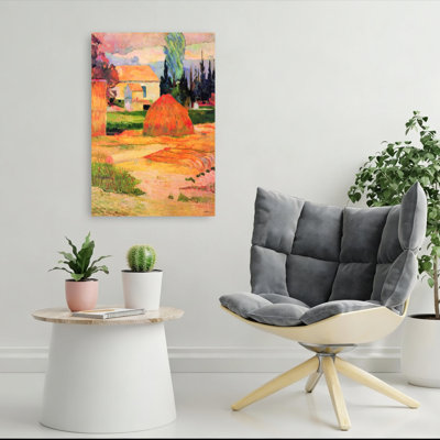 Haystack In Village Classic Colorful Abstract Landscape Summer Wall Art Print by Paul Gauguin - Wrapped Canvas Print