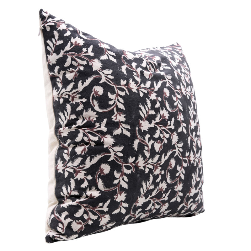 Block Print Throw Pillow Cover JALIBLKDCRectangular, Square, H 16 po x l 16 po, Brun floral 3