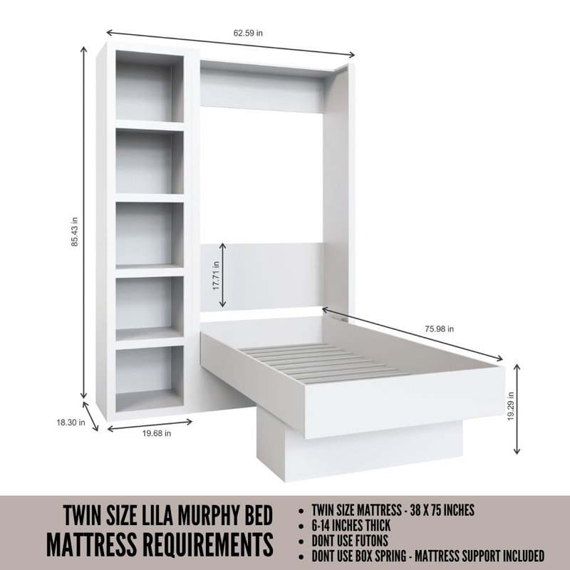 Lit escamotable avec bibliothèque Easy-Lift, gris, Lit simple