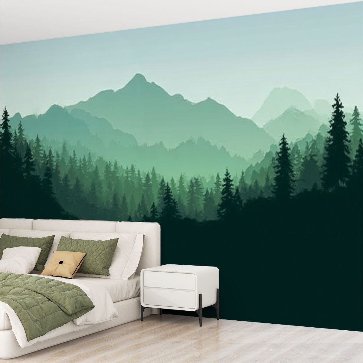 Ivy Bronx Peel and Stick Wallpaper Wall Mural forest landscape sunrise ...