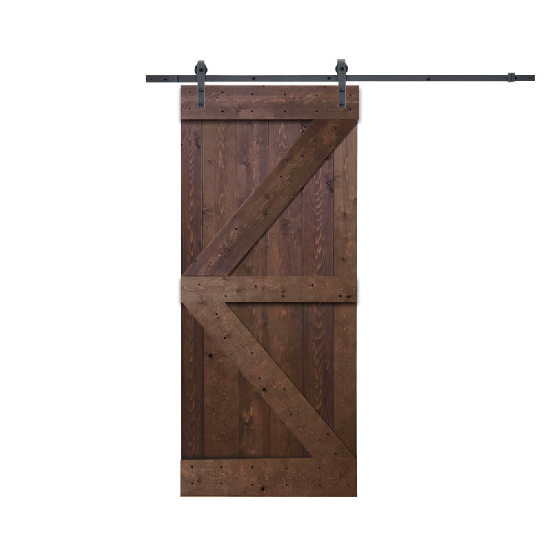 Porte de grange à panneaux et en bois avec quincaillerie d'installation, 42 po x 84 po, Noyer