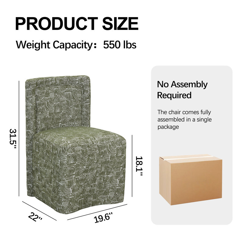 Modern Upholstered Dining Chair with Casters, Moss Green, 1