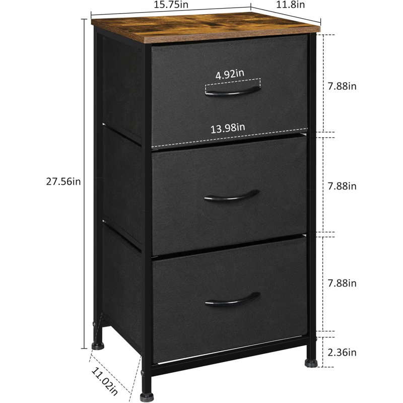 Thorgunn 15.75'' W 3 - Drawer Dresser, Black