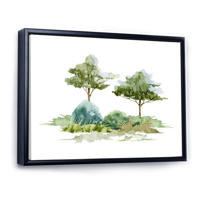 Deux arbres avec des buissons et de l'herbe des prés - Peinture sur toile