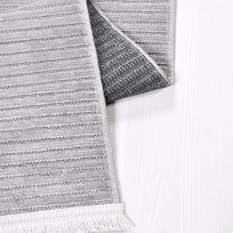 Tapis gris moderne lavable à la machine, Rectangle 6 pi 6 po x 9 pi 9 po
