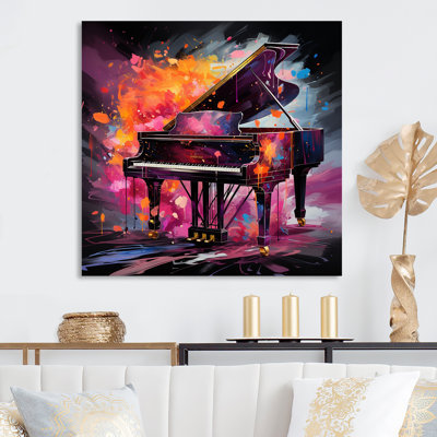 Mauve, mélodie numérique d'un piano à queue I - Piano, art mural en métal