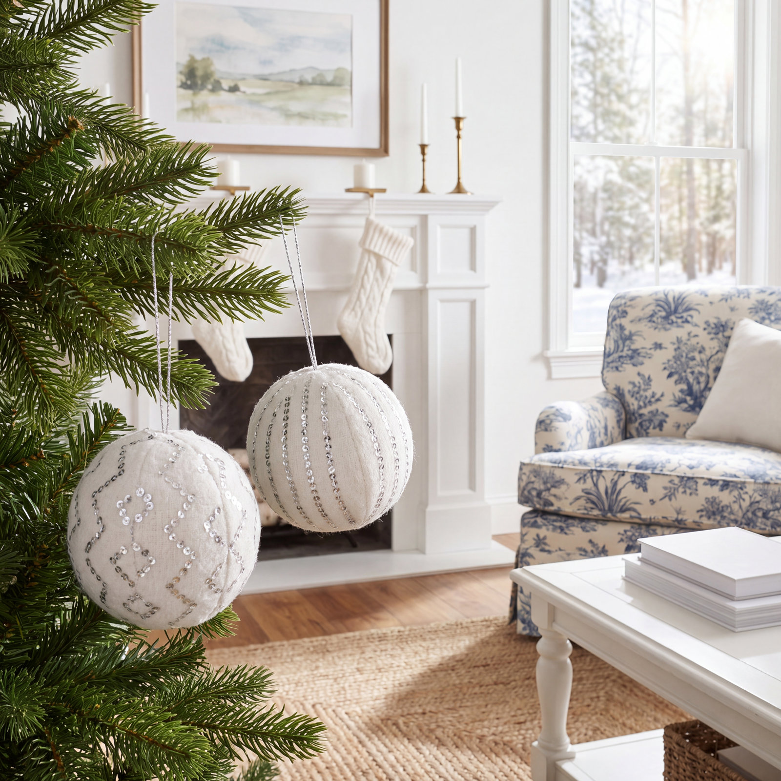 Alpine Sanctuary 3" Bauble, White/Silver
