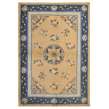 Antique Chinese Classic Floral Medallion Peking Wool Pile Yellow Rug