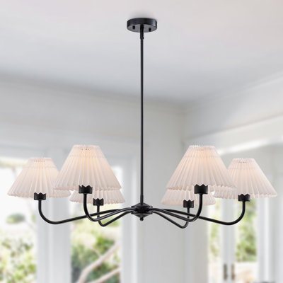 6-light Chandelier With Pleated Fabric Shades