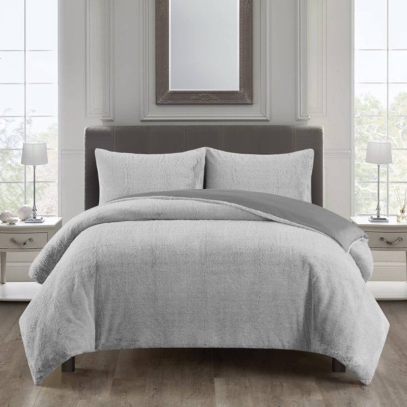 Polyester Machine Woven Duvet Cover, Gray, Queen Duvet Cover + 2 Euro Shams