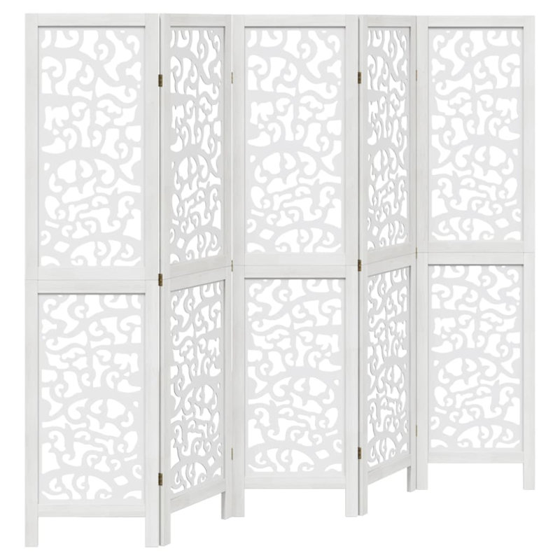 Folding Room Divider, 5, 220cm H x 180cm W x 1.6cm D, White