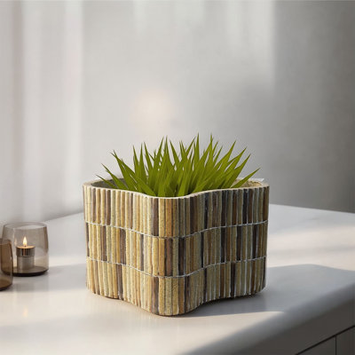 Pot de fleurs en résine composite avec motif mosaïque