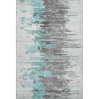 Premium Machine Washable Prisco Teal Rug