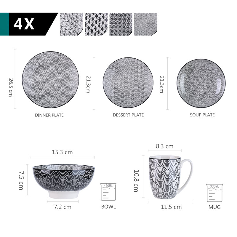 20 Piece Dinnerware Set, Service for 4