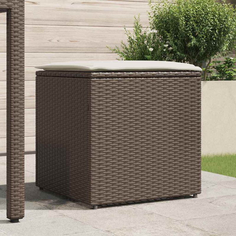 Cushion Box with Storage with Pillow Poly Rattan Outdoor Patio Solution, Brown/White