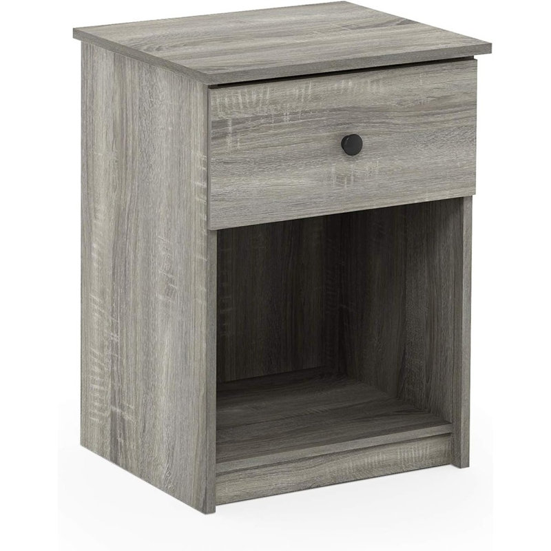 Table de chevet à 1 tiroir, Gris chêne français, Individuel
