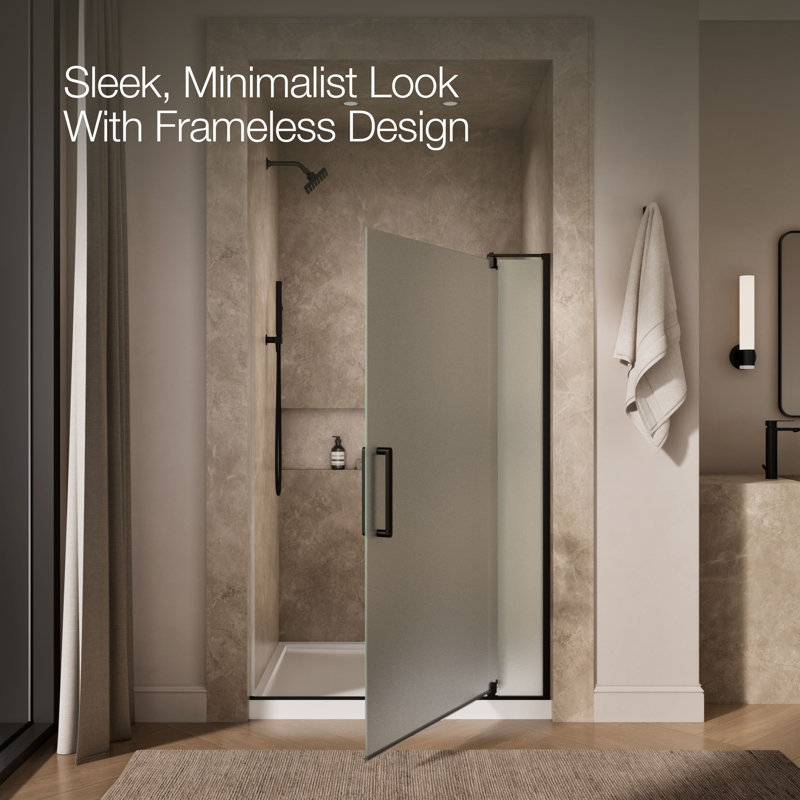 Revel 48'' x 70'' Pivot Shower Door with CleanCoat® Technology, Anodized Dark Bronze, Frosted