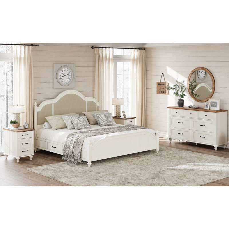 Ensemble de chambre à coucher de 3 pièces Scarlett, Blanc cassé, Commode, tables de chevet 15 po