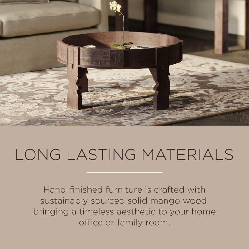 Maven Lane Jaya Handmade Heritage Wooden Round Coffee Table, Brown