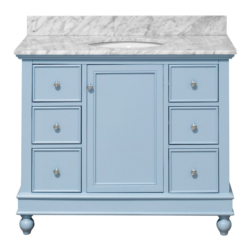 Ferdinand 42'' Single Bathroom Vanity with Top, Powder Blue, Carrara Marble