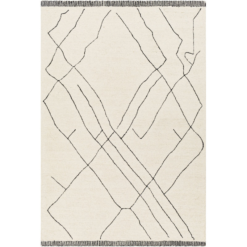 Tapis crème / noir en laine touffeté à la main Isla, Rectangle 9 pi x 12 pi